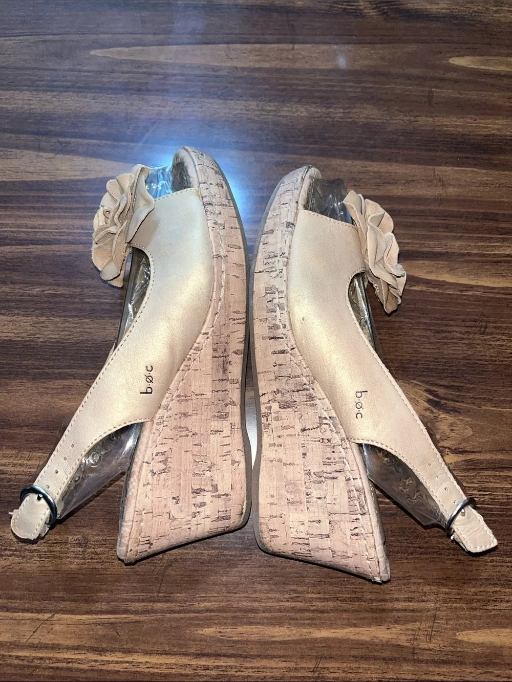 b.o.c. Nude Beige Floral Slingback Cork Wedges size 9